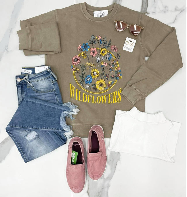 TAUPE WILDFLOWERS CREW