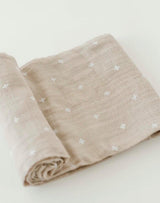 TAUPE CROSS COTTON MUSLIN SWADDLE BLANKET