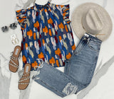 NAVY DREAMY PRINTED RUFFLE BLOUSE