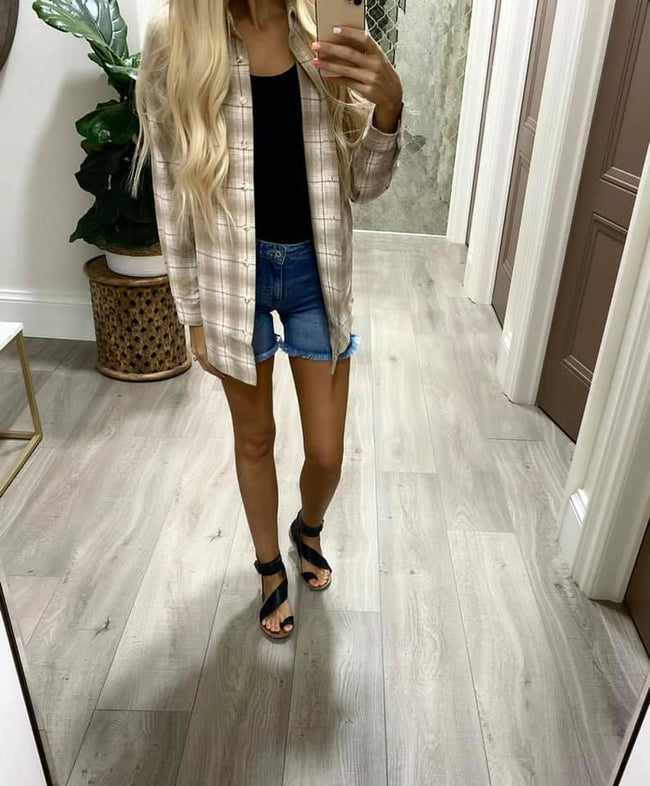 TAUPE PLAID SHACKET