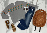 HEATHER GREY STRIPE LIGHT WEIGHT CREW