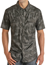 ROCK & ROLL DENIM TEK BLACK CAMO SNAP SHORT SLEEVE SHIRT