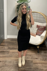 JOLIE BLACK RIBBED BODYCON DRESS