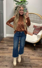 COPPER FLORAL PUFF SHOULDER BLOUSE