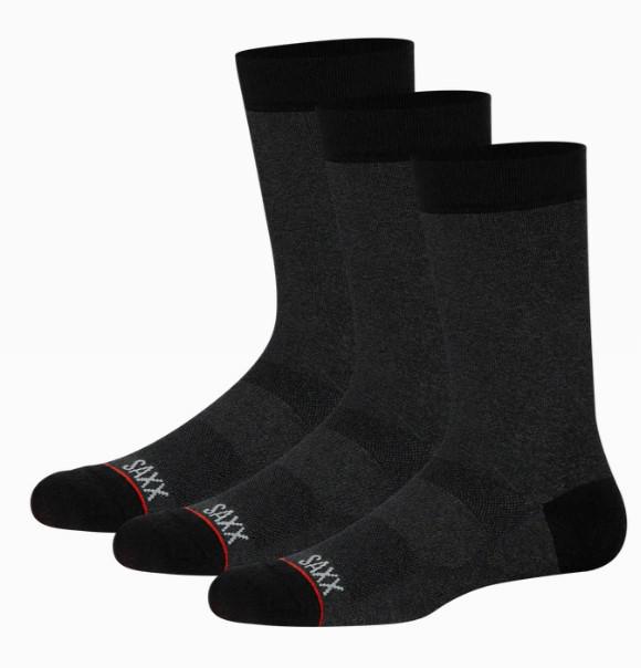 SAXX WHOLE PACKAGE BLACK HEATHER 3 PACK CREW SOCKS
