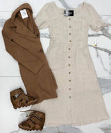 OATMEAL BUTTON UP DRESS