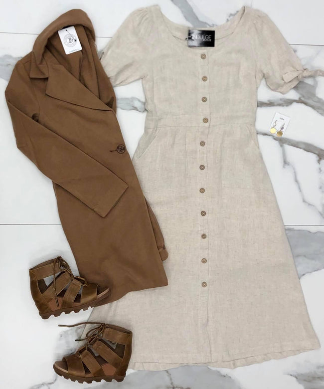 OATMEAL BUTTON UP DRESS