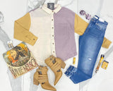 LAVENDER MUSTARD COLORBLOCK BLOUSE