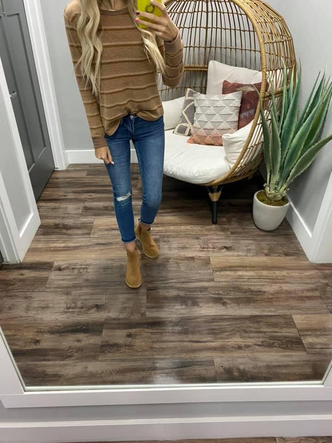 CAMEL MULTI STRIPE LONG SLEEVE TOP