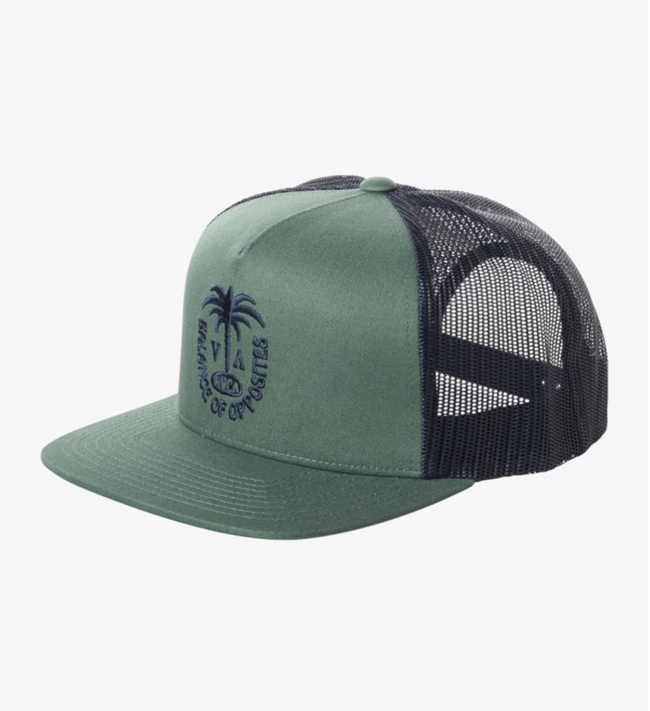 BOY'S GREEN RVCA PALMS TRUCKER HAT