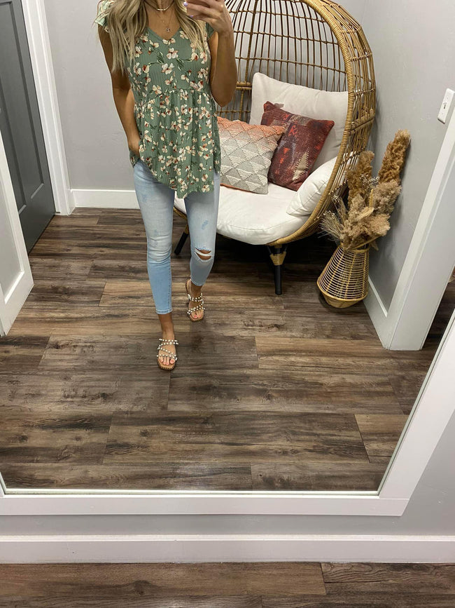 SAGE FLORAL PEPLUM BLOUSE