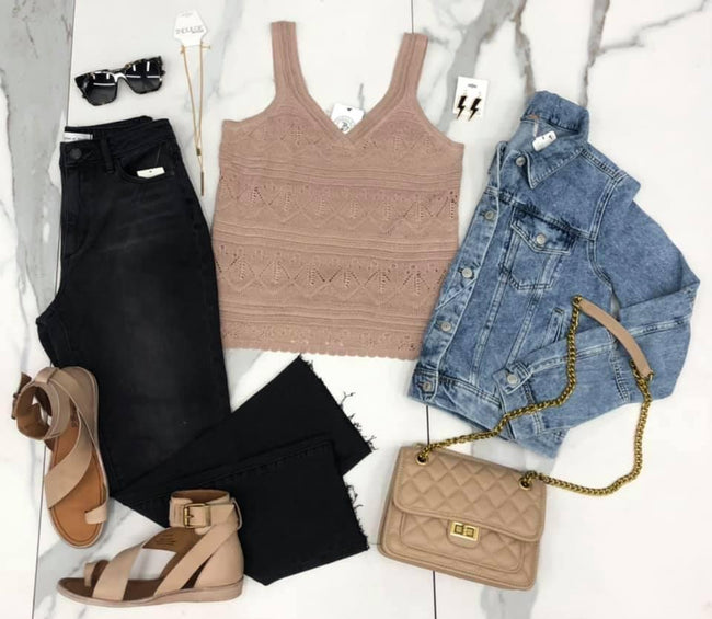 TAUPE SWEATER DETAIL TANK