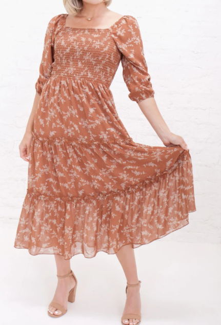 MOCHA DITSY FLORAL DRESS