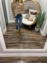 CREAM AND PEACH COLORBLOCK STRIPE SWEATER