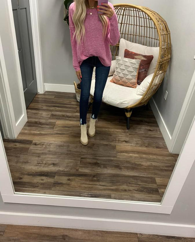 SHELBIE PINK HEATHERED SWEATER TOP