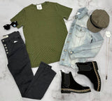 OLIVE RIBBED SHORT SLEEVE TEE