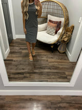 CHARCOAL AND IVORY STRIPE RIBBED TANK DRESS