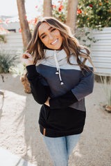 BLACK CHARCOAL AND GREY COLORBLOCK HOODIE