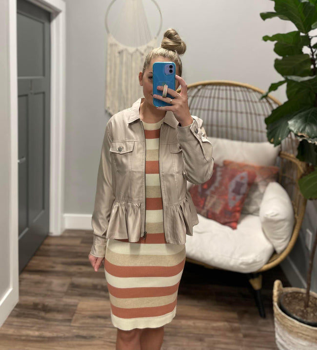 TAUPE PEPLUM RUFFLE BOTTOM JACKET