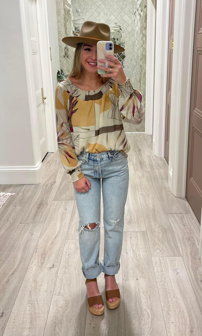 MULTI COLORED SMOCK FLORAL BLOUSE