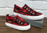GIRLS RED AND BLACK BUFFALO PLAID TENNIS SHOES
