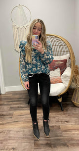 TEAL FLORAL BLOUSE