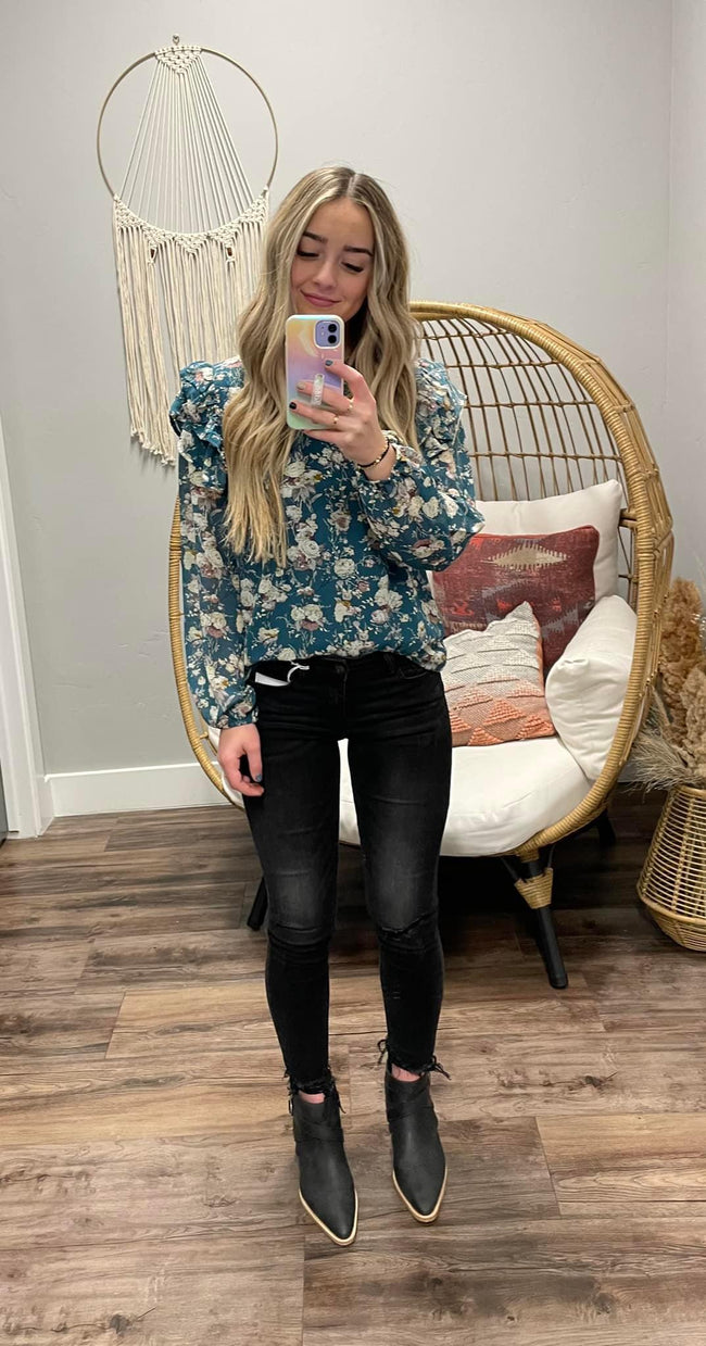 TEAL FLORAL BLOUSE