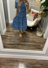 SMOKY BLUE RUFFLE DETAIL DRESS