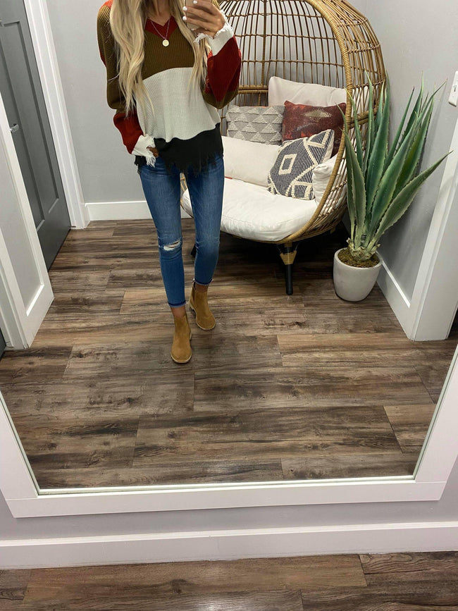 FALL DISTRESSED SWEATER TOP