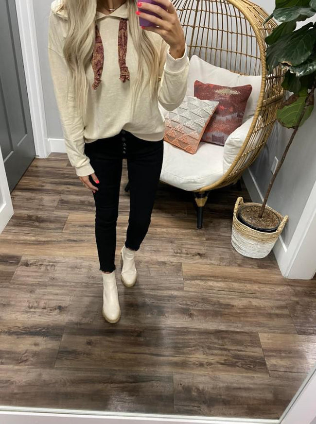 MINERAL WASHED SCARF DRAWSTRING HOODIE
