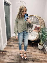OLIVE SEAM LONG SLEEVE TOP