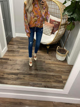 KENNEDY RUST AND LAVENDER FLORAL BLOUSE