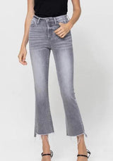 RIGID LIGHT GREY HIGH RISE STRAIGHT LEG DENIM