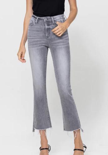 RIGID LIGHT GREY HIGH RISE STRAIGHT LEG DENIM