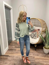 MINT WRANGLER PRINTED SLEEVE TOP