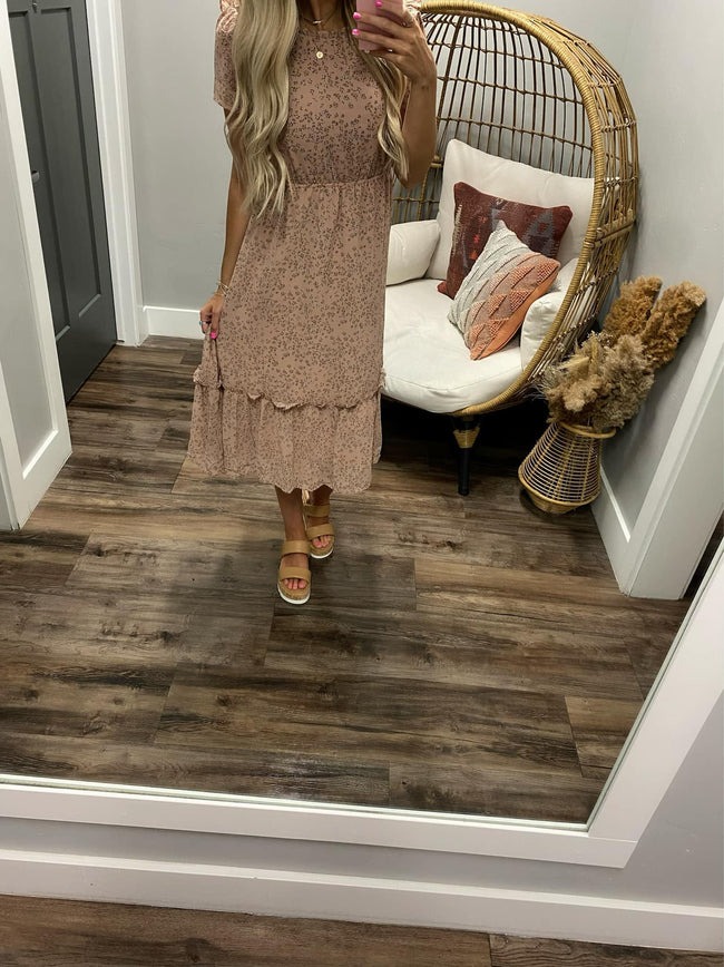 BLUSH DITSY FLORAL RUFFLE DETAIL DRESS