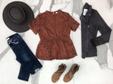 MAUVE LACE PEPLUM TOP