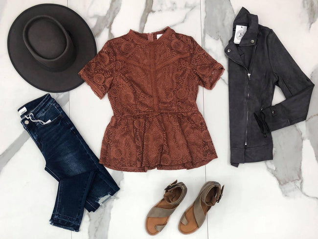 MAUVE LACE PEPLUM TOP