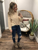 CREAM RUST STRIPE SWEATER