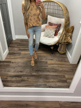 PEACH RIBBED FLORAL TOP