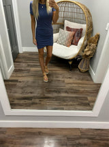 STORM BLUE SIDE RUCHED DRESS