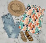 WATERCOLOR SMOCKED FLORAL BLOUSE