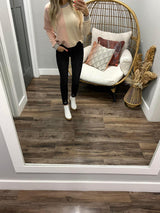 BLUSH PEACH AND GREY COLORBLOCK SWEATER TOP