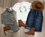 BUTTON FRONT DENIM SKIRT