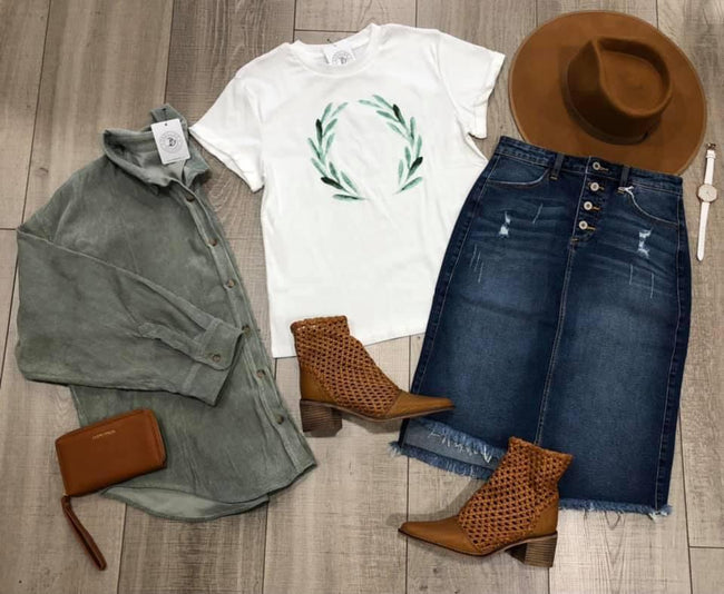 BUTTON FRONT DENIM SKIRT