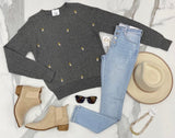CHARCOAL KNIT EMBROIDERED SWEATER