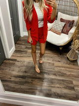 RED RUCHED BLAZER JACKET