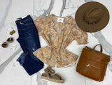 TAUPE BOHO FLORAL BLOUSE