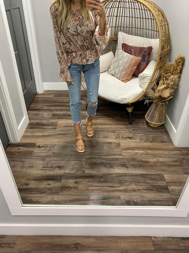 PRINTED BOHO SMOCK BLOUSE