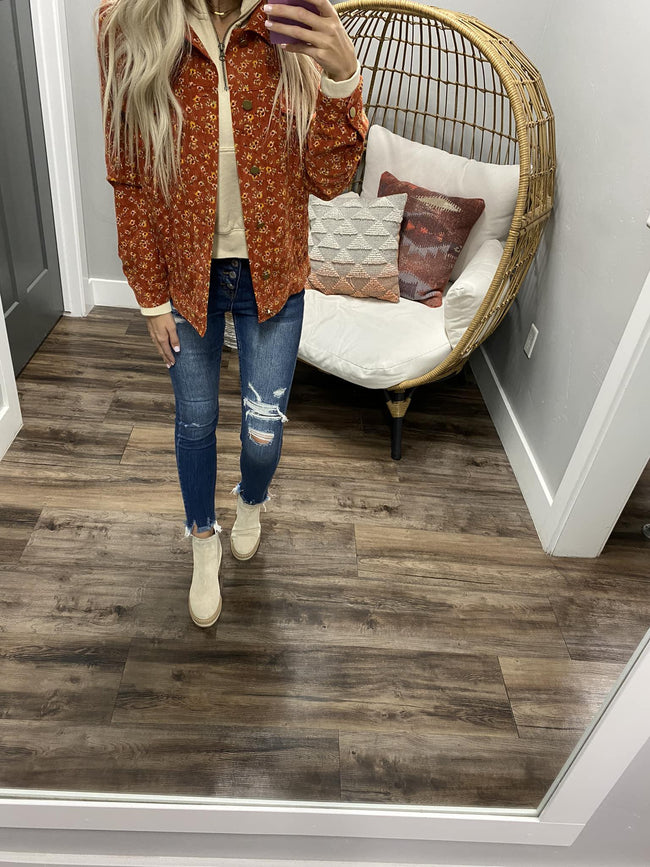 CARMEN RUST CORDED FLORAL SHACKET